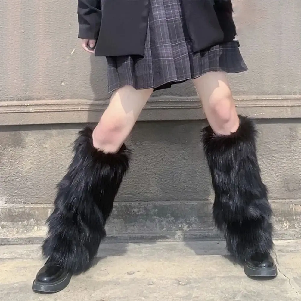 Winter Kunst pelz Stiefel Socken weiche warme Beinlinge pelzigen Lolita Punk Knöchel wärmer Frauen Mädchen – Detail 1