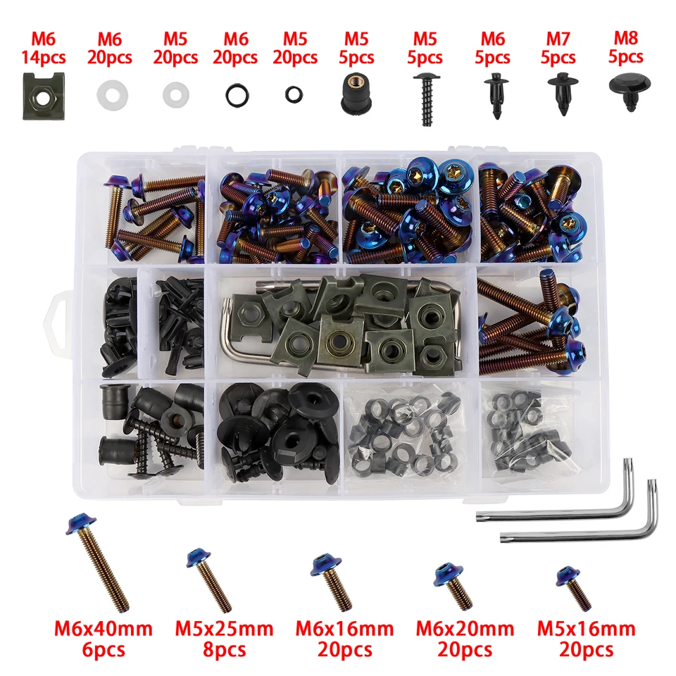 Kit Fissaggio Kit Bulloni In Alluminio Per Moto - 194 Pezzi M5/M6 Per Carene Honda, Yamaha, Suzuki E Kawasaki Viti Moto Alluminio - Foto 8