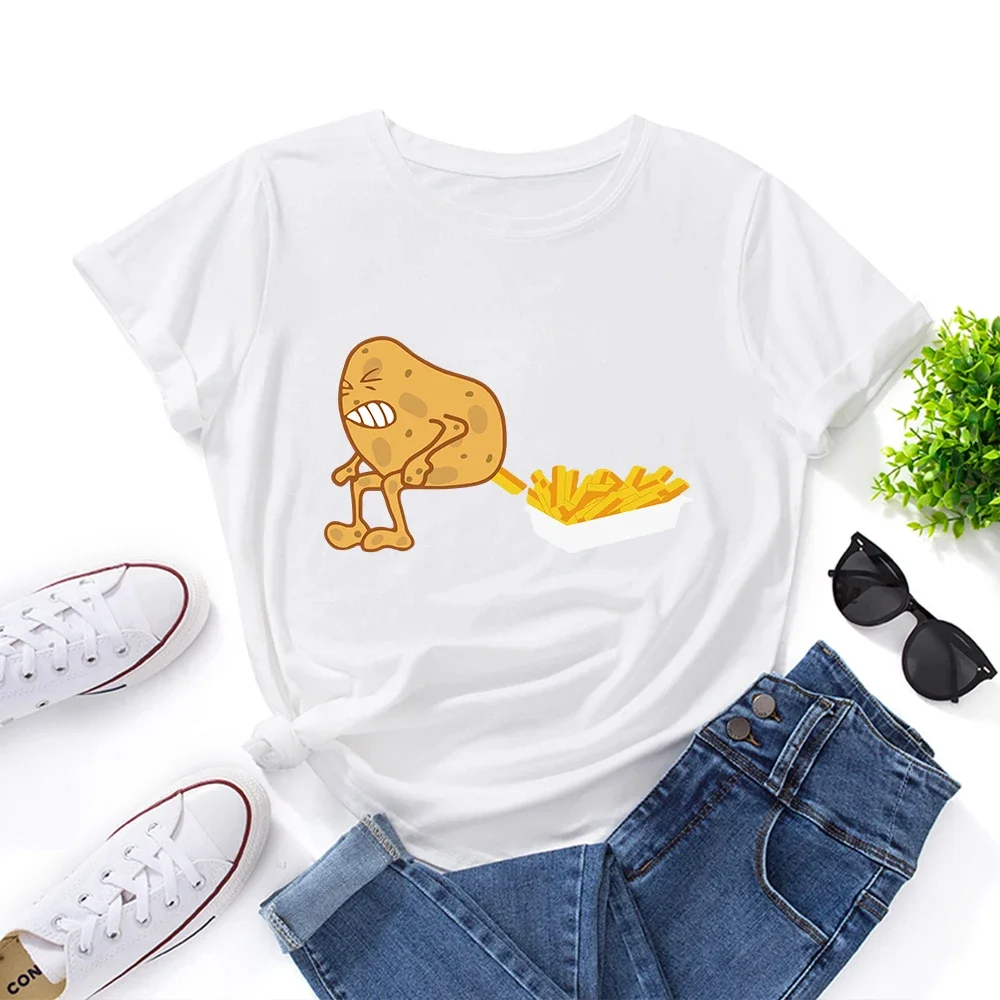 

Летняя футболка Humor, топы с мультяшным рисунком картофеля фри, жареного картофеля, Повседневная модная женская и мужская одежда, футболки