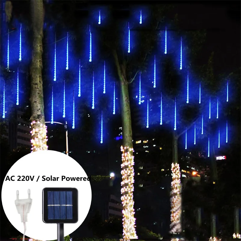

8 Tube Meteor Shower Rain LED String Lights EU / Solar Outdoor Lights Garland Christmas Tree Decorations New Year Led Lights