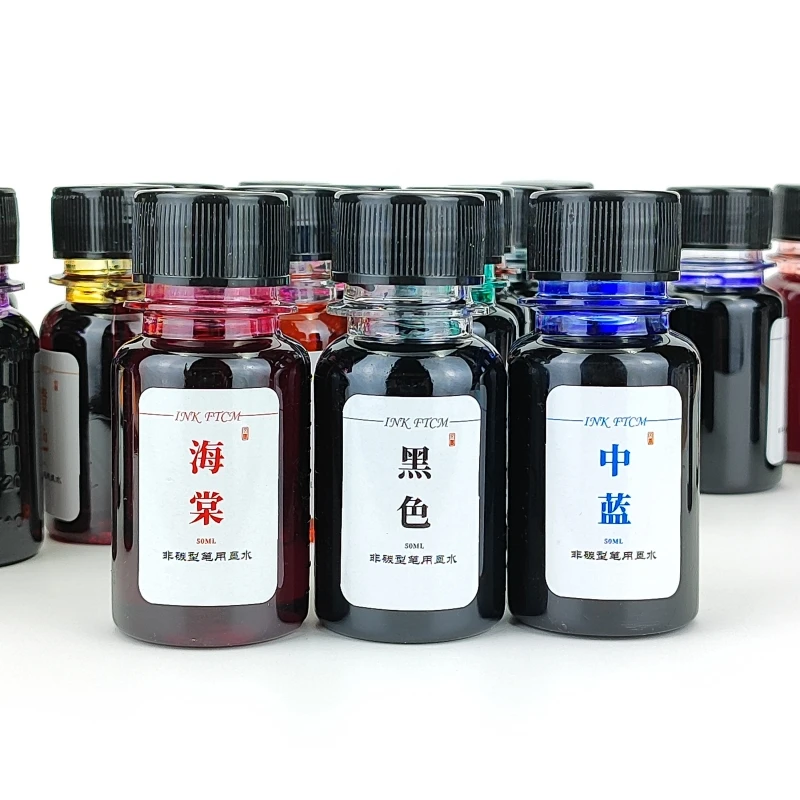 Vibrant 24-Color Fountain Pen Ink Set - 500/50ml Bottled Ink Refill for Writing and Stationery