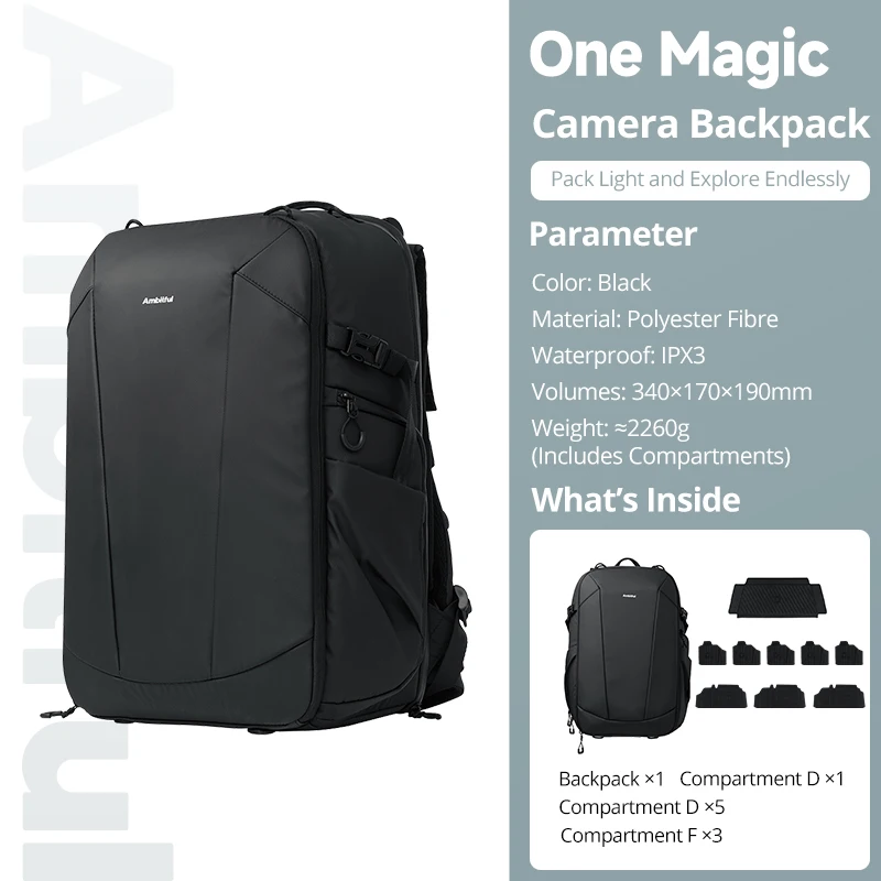 AMBITFUL OM-28 One Magic Kamera Sırt Çantası 28L Kapasiteli Açık Hava Çekimleri için Su Geçirmez Taşıma Çantası Kamera Flaş Işığı Tripod için