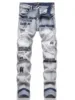 Slim Fit Men's Jeans Patchwork Embroidery Elastic Personality Long Pants Autumn New Style Trendy Brand Fashionable Pencil Pants