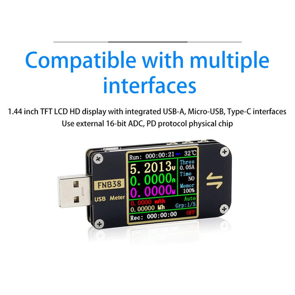 Voltage Tester 1pc USB Tester FNB38 Current And Voltage Meter USB Tester QC4+ PD3.0 2.0 Fast Charging Protocol 69*30*9.5mm Electrical Equipment