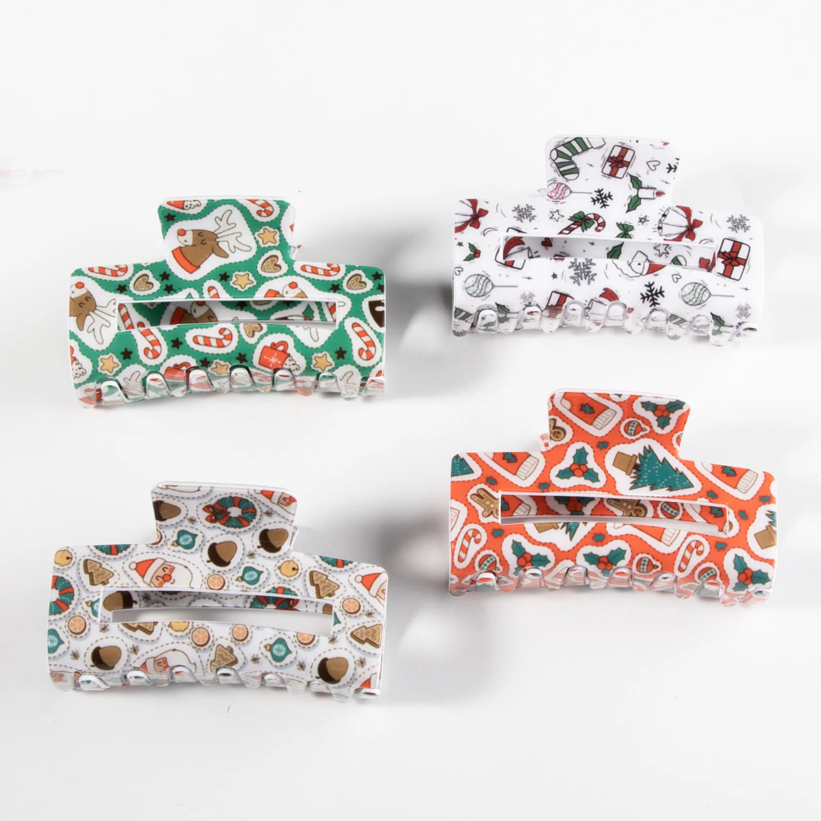 

New Christmas PVC Hair Clips Geometric Rectangle Christmas Pattern Barrette Head Claw Clip Women Party Hair Accessories Hairpin