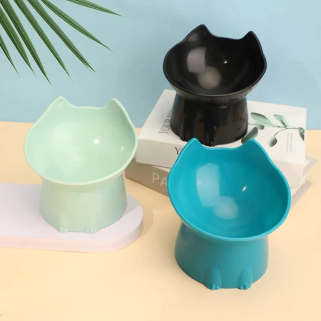1pc Elevated Cat Bowl Anti-Tip Plastic Raised Pet Feeding Dish with Tilted Edge Neck Protection Kitty Food Bowl Pet Supplies 3