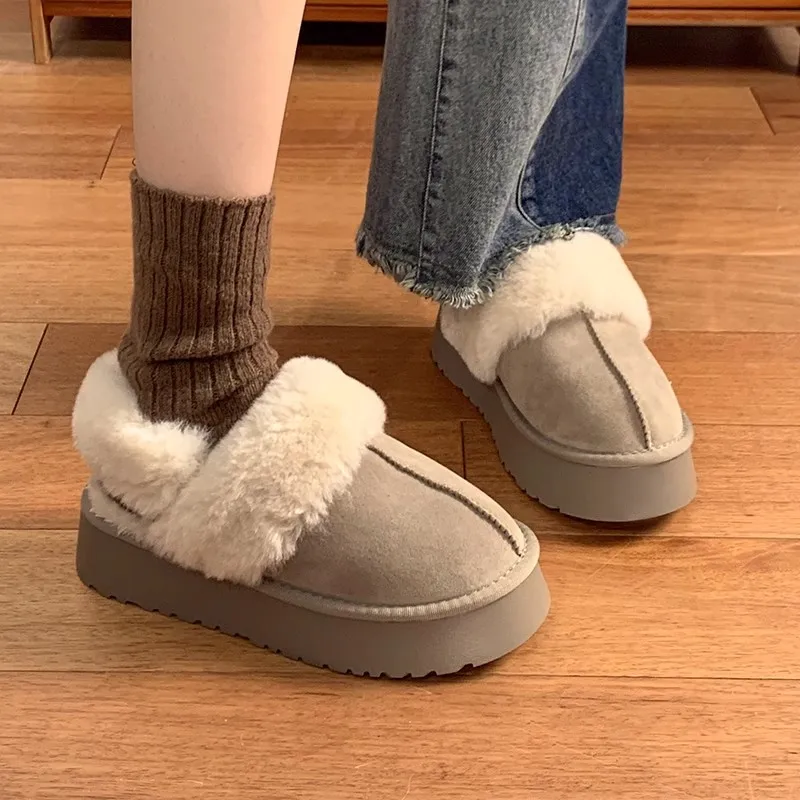 

Тапки женские плюшевые из флока, на среднем каблуке, с мехом