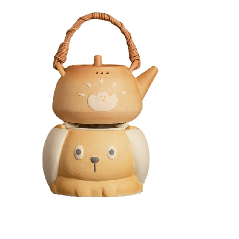 550ml Ceramic Cartoon Retro Carbon Furnace Electric Stove Coarse Pottery Tea Pot Boiler Radiant-cooker One Set 600w 220V
