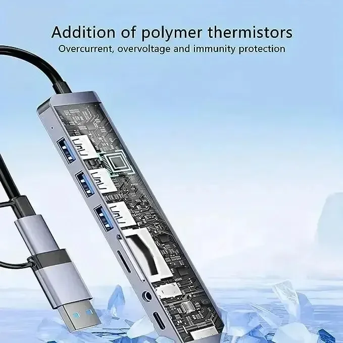 Hub 8 in 2 con splitter, lettore USB, porta C 3.0, 2.0, docking station per schede SD e TF._voghion.com