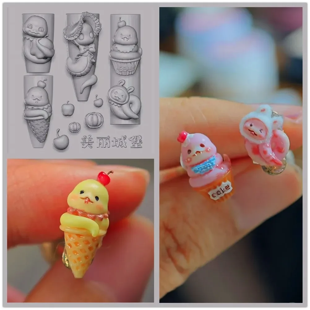1Pc Snake  New Year Rose Snake  3D Acrylic Mold Nail Art Decorations  DIY Silicone Nail Art Templates Nail  Mold 5