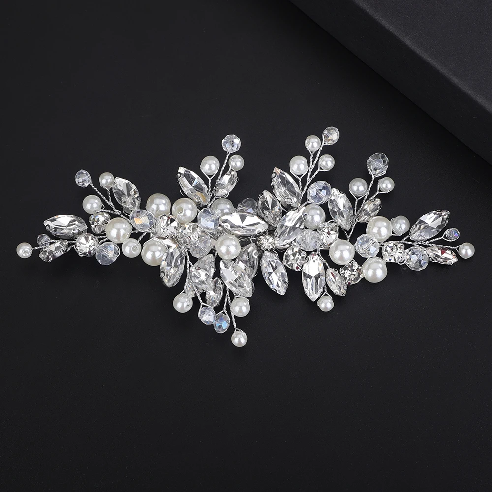 Bridal Hair Accessories Hair Accessories Women Rhinestone Pearl Bridal Hair Clips Silver Crystal Wedding Hair Piece Accessories Bride Headwear Jewelry Bridesmaid Tiaras