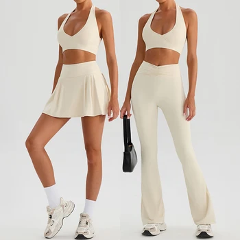Yoga Suit Gym Fitness Set Sports Bra Flared Trousers Suit Sports Tracksuit Women Workout Clothes Sportswear Female Athletic Wear 1