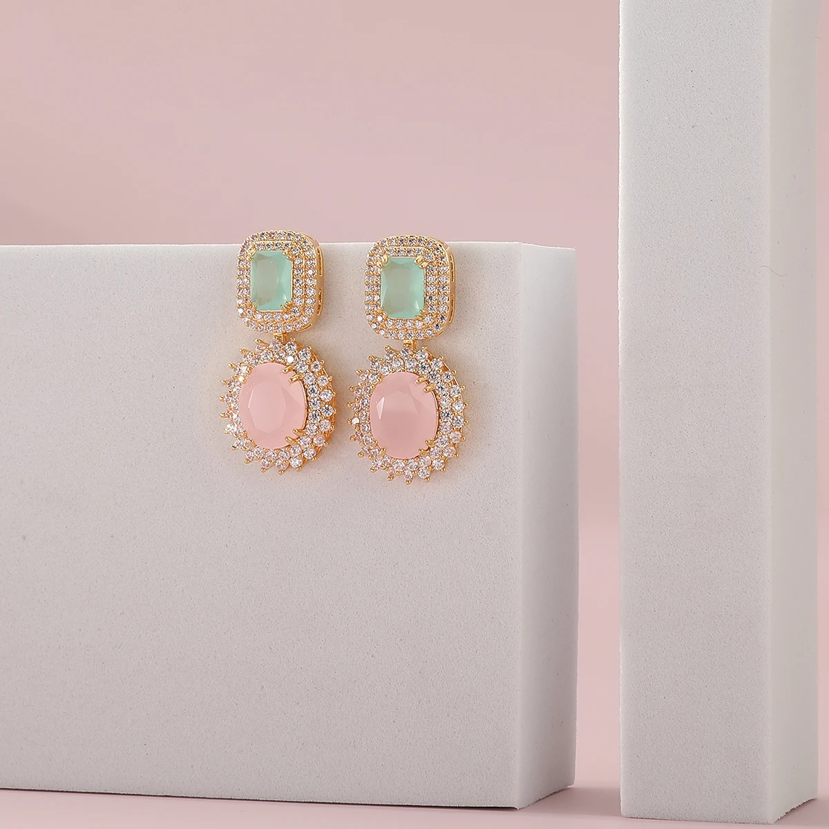 New Women Cubic Zirconia Crystal Candy Color Geometic Design Long Dangle Women Engagement Party Earrings Jewelry Accessory