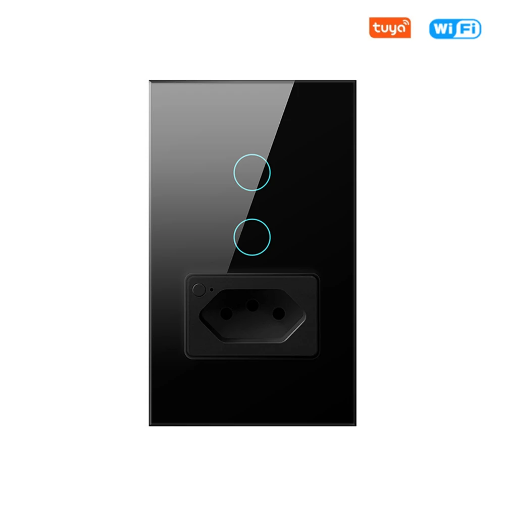 Tuya WiFi Brazil Wall Switch Socket Smart Wall Light Switch Touch Control 1/2gang Outlet Voice Control Support Alexa Google Home 