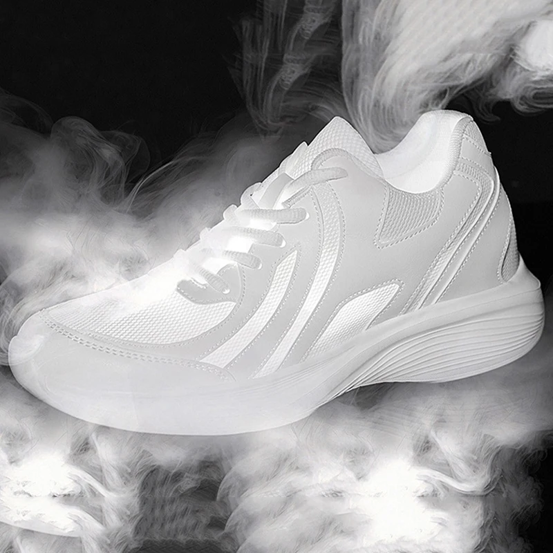 Summer Men Elevator Shoes Breathable Mesh Height Increase Sneakers Men Shoes Inner Length 8cm Outdoor Leisure White Taller Shoes 5