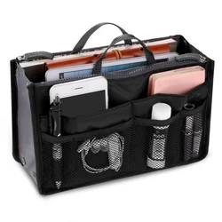 Nylon Travel Insert Organizer for Women - Large Capacity Handbag and Makeup Tote (Black)