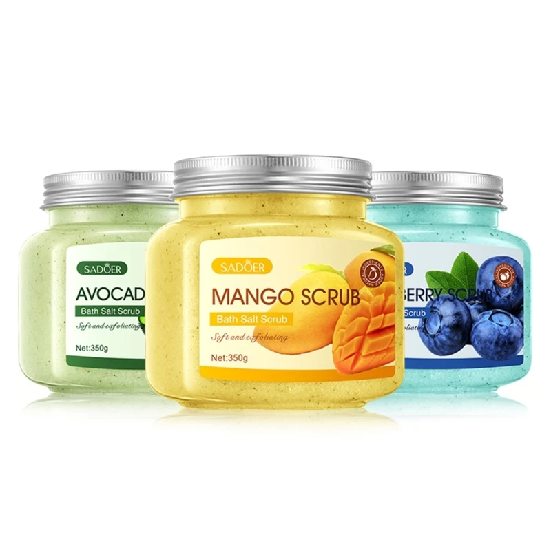 

E5XZ SADOER Body Scrub Fruit Bath Salt Brightening Scrub Lightening Whiten Moisturizing Dead Skin Remover Smooth Skin