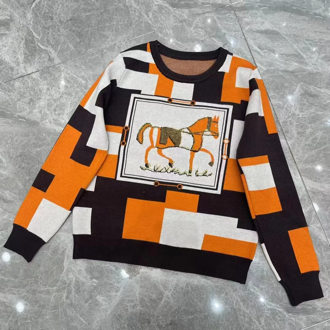 Horse Luxury Brand Designer Knitwears Pullover Sweater For Women 2023 Autumn Winter Vintage Knit Round Neck fashion Top Y2k