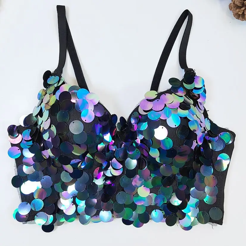 

Gathered push up sexy bra for Women nightclub stage performance cropped top sequins Brassiere Female camisole Tank Top Y4183
