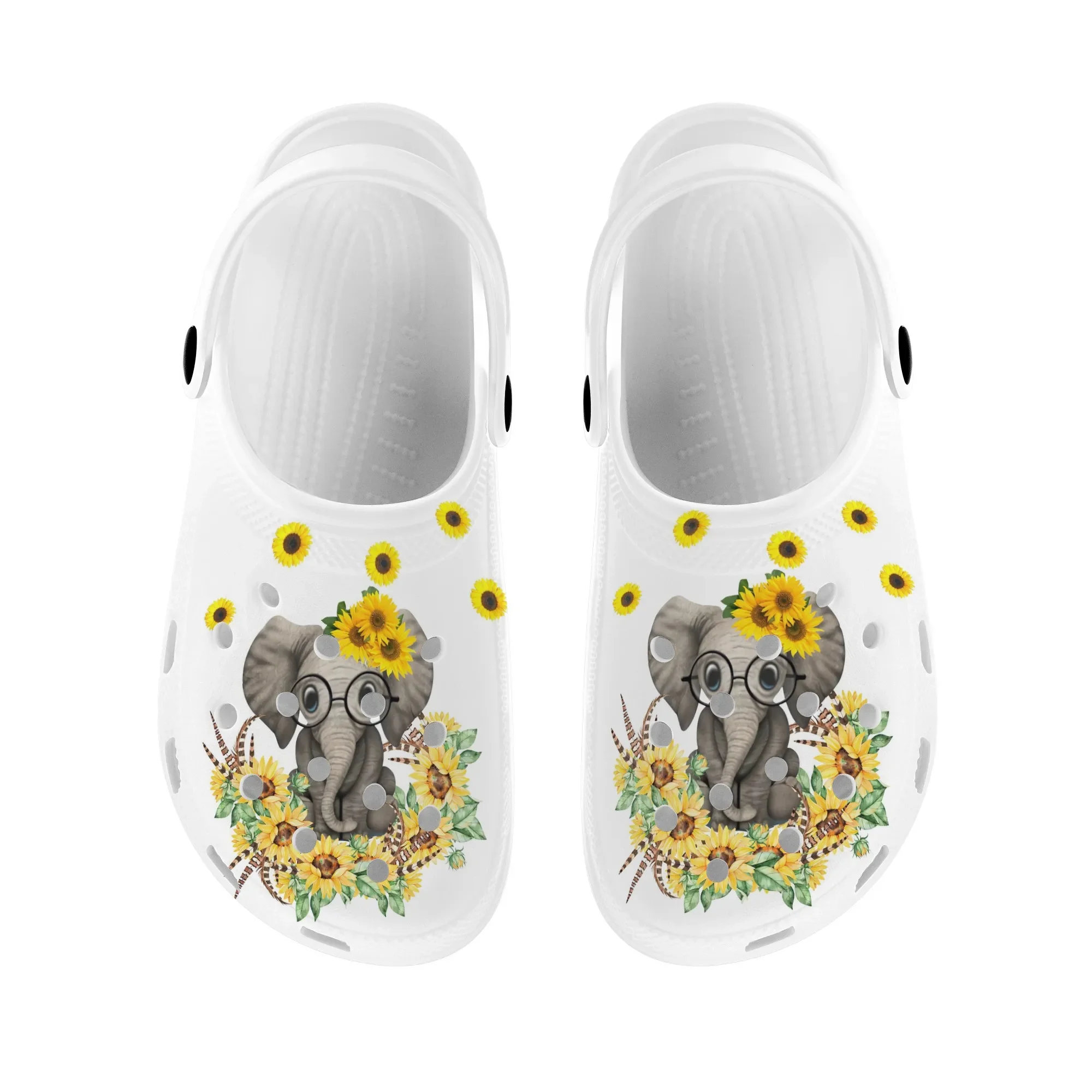 Sunflower Elephant Print Flat Sandals Unisex High Quality Travel Beach Wading Slippers Comfortable Lightweight Garden Shoes