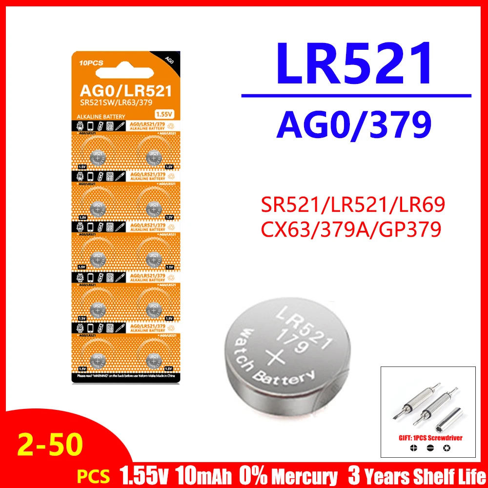 High-Capacity-5-50PCS-LR521-AG0-Button-Batteries-SR521SW-379A-379-D379 ...