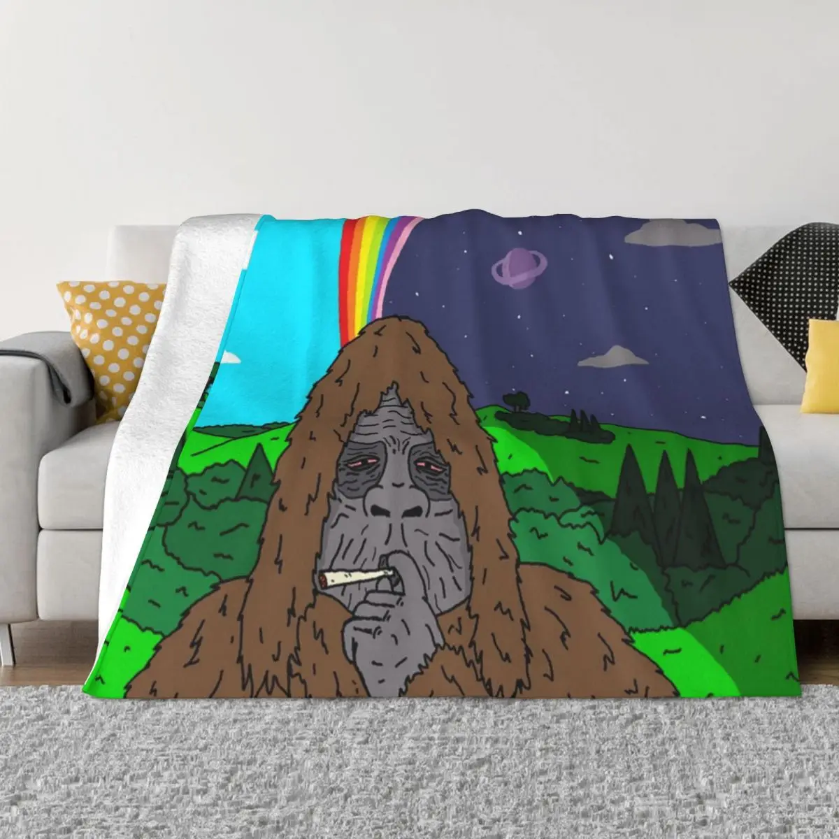 

Sassy the Sasquatch Smoking Throw Blanket Bed cosplay anime Blankets