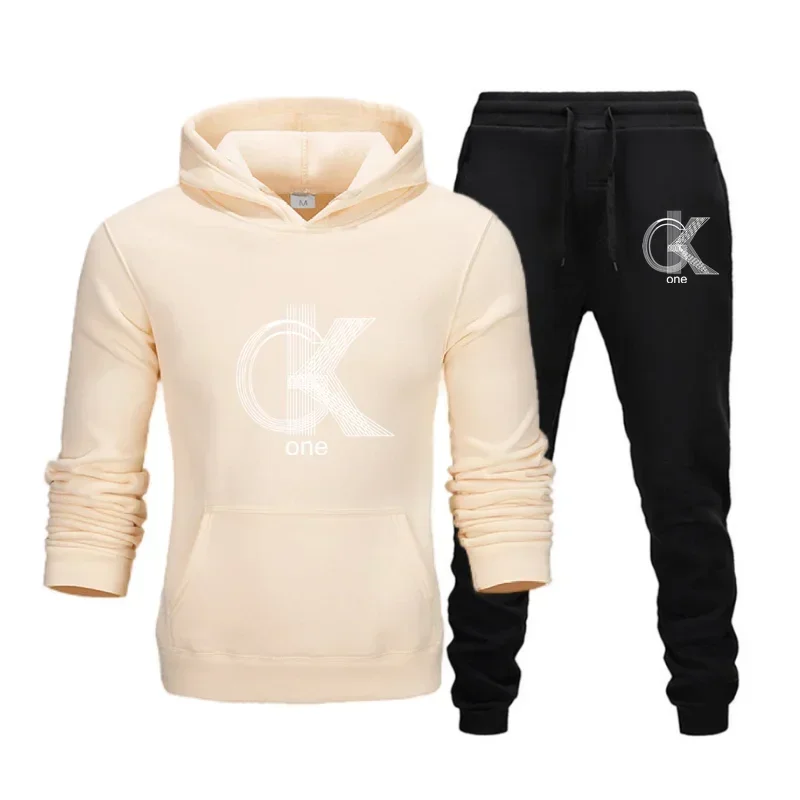 thumbnail image 1 of CK-Conjunto de sudaderas con capucha y pantalones con estampado de tendencia para hombre y mujer, chándales informales, conjunto de ropa deportiva, simplicidad relajada informal, talla grande, 1 of 5