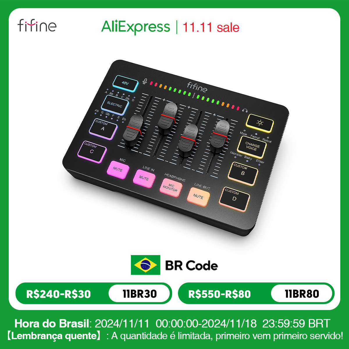 FIFINE Gaming Audio Mixer,Streaming 4-Channel RGB Mixer with XLR Microphone Interface,for Game Voice,Podcast,AmpliGame SC3