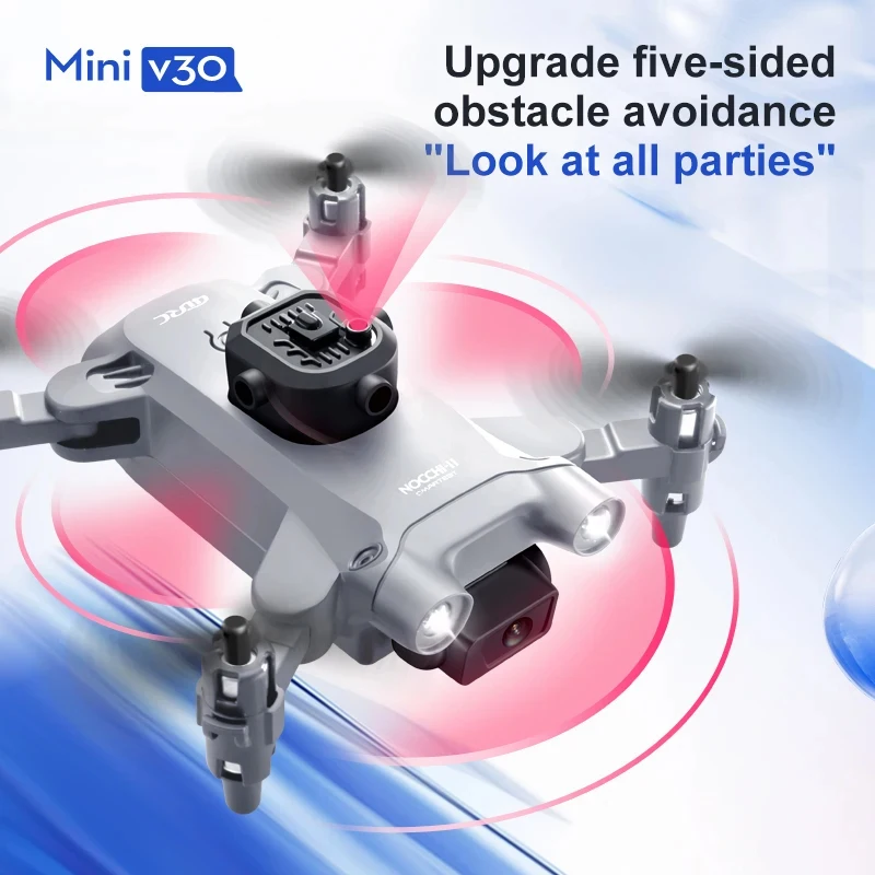 Drone Mini V30 8K HD Noir dans son étui de transport, accessoires inclus, prêt à l'emploi.