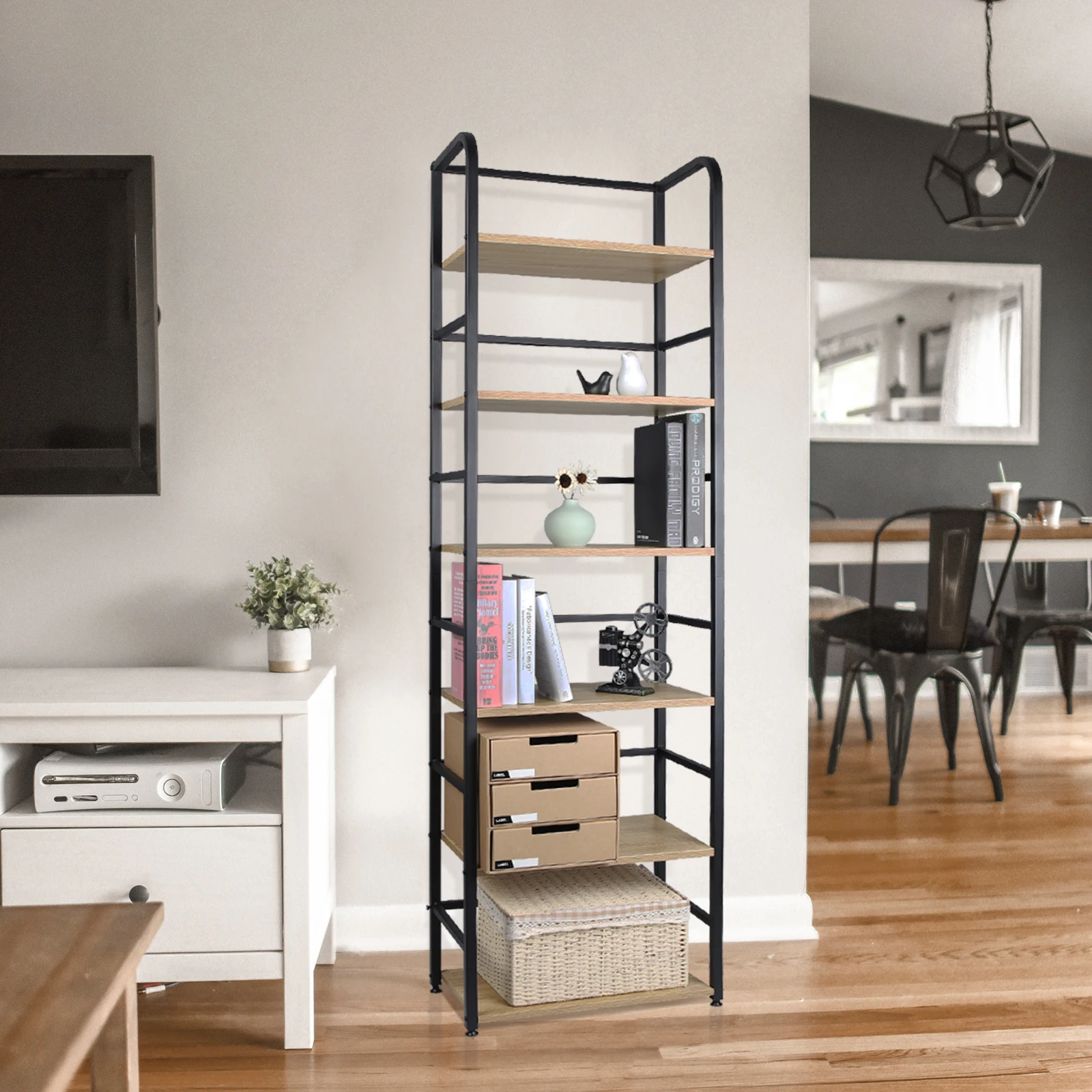 WOLTU 6-stufiges Bücherregal, Aufbewahrungsregal, 50 x 30 x 176 cm, Eckregal, Organizer, Leiter, Bücherregal, Badezimmer, Küche, Regal, Wohnmöbel – Detail 9
