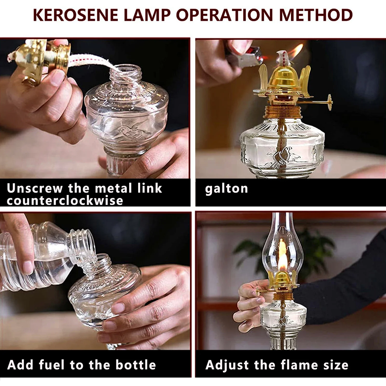 Glass Oil Lamp 33CM Retro Kerosene Indoor Vintage Four-Claw Lamp Head Clear Lantern Home Decor Outdoor Camping