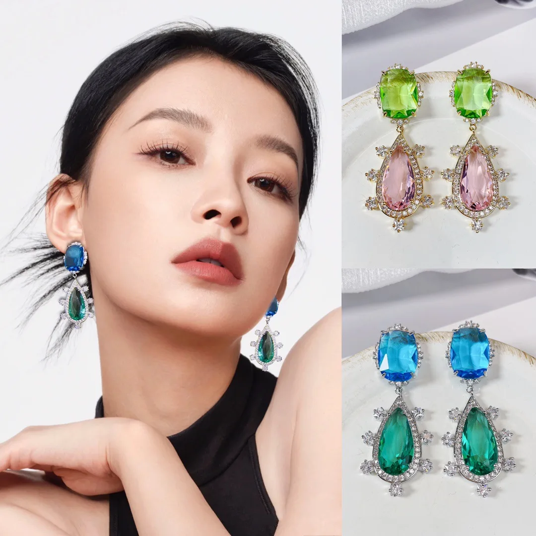 Bilincolor  Colored Zircon Flower Droplet Shaped Earrings for Women