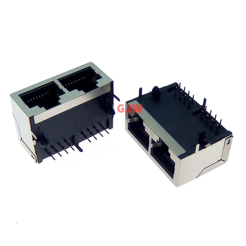 

1PCS 1*2 RJ45 Metal 16 Pin Female PCB Right Angle Board Jack Connector 8P8C Crystal Head Socket 1x2 21mm Network Interface