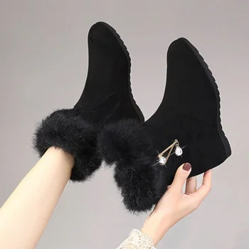2025 Winter New Style Thickened Platform Snow Boots for Women Fleece-Decorated, Dual-Purpose (Commute & Casual) Warm Ankle Boots 1