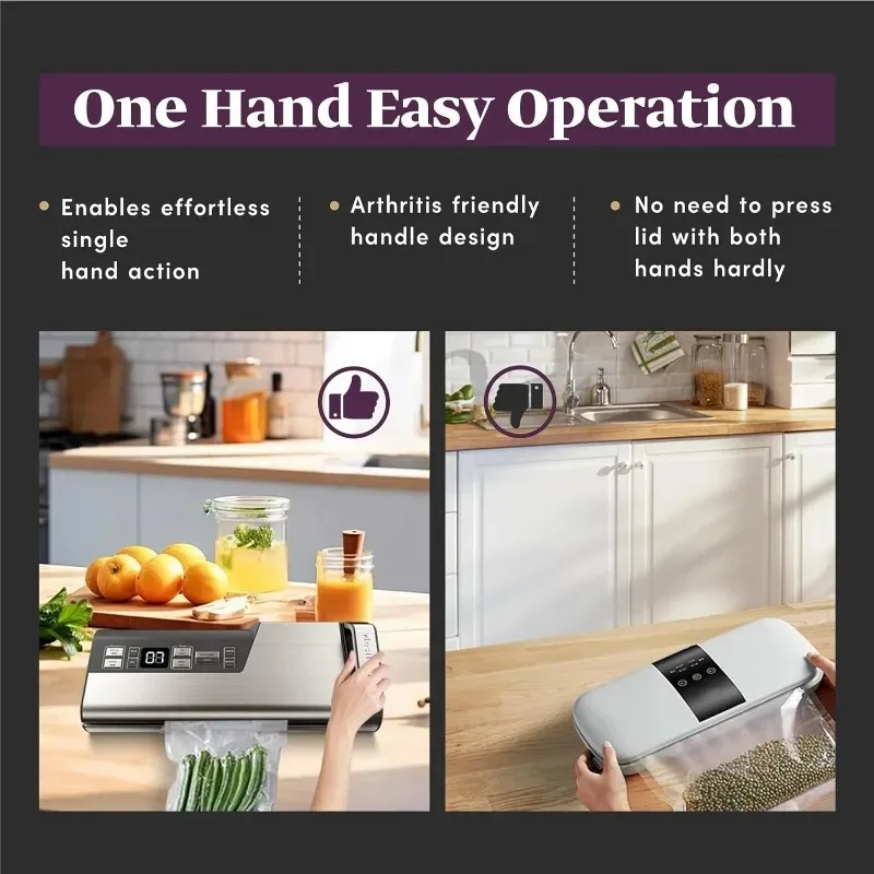Mesliese Vacuum Sealer Machine,95kPa 140W One Hand Operation Food Sealer,Double Seal Strip w Build-in Cutter & Countdown Display 2