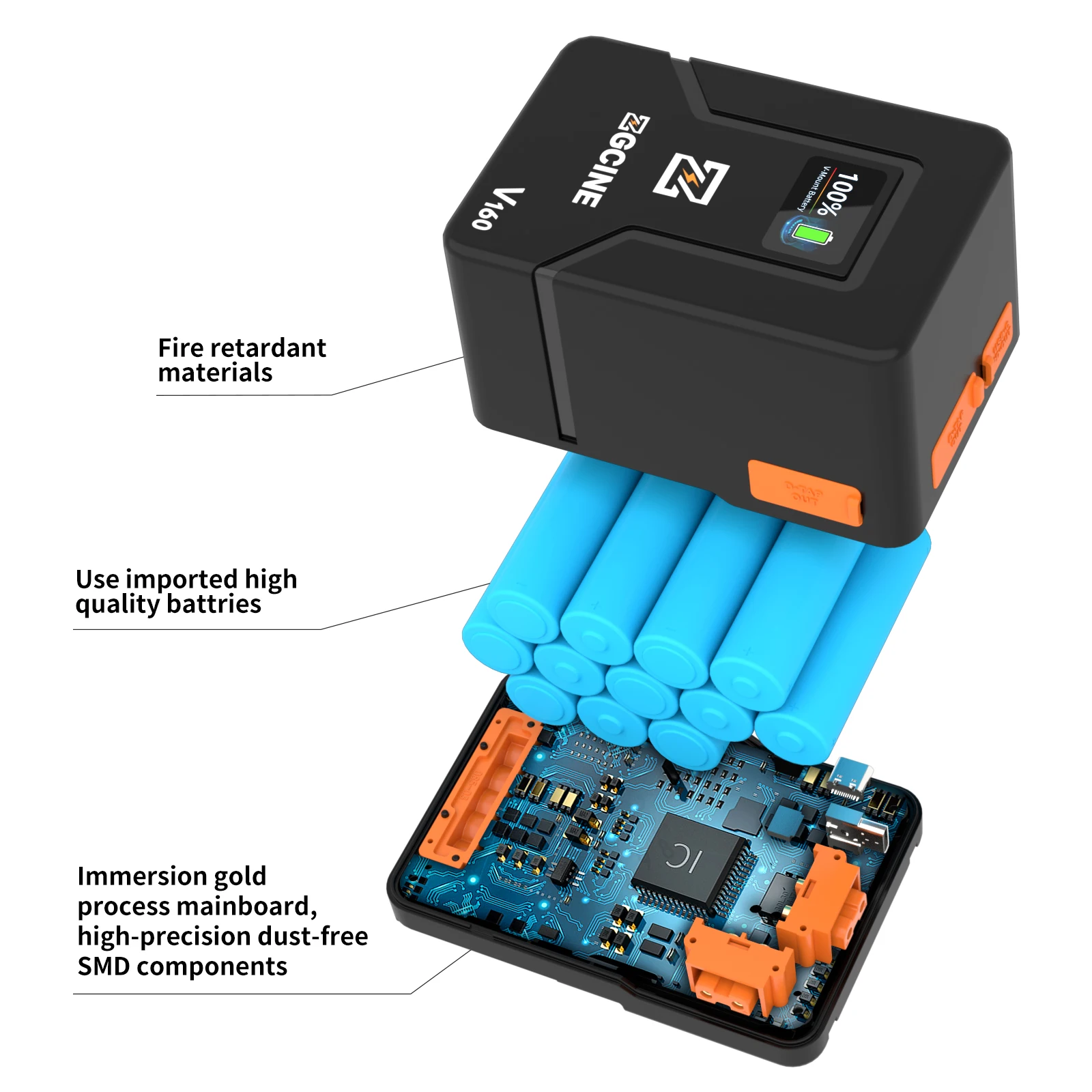 ZGCINE ZG-V160 V Mount Battery 9600mAh Power Bank 14.8V V Lock V Shape Li-ion Battery PD Fast Charging For camera DSLR