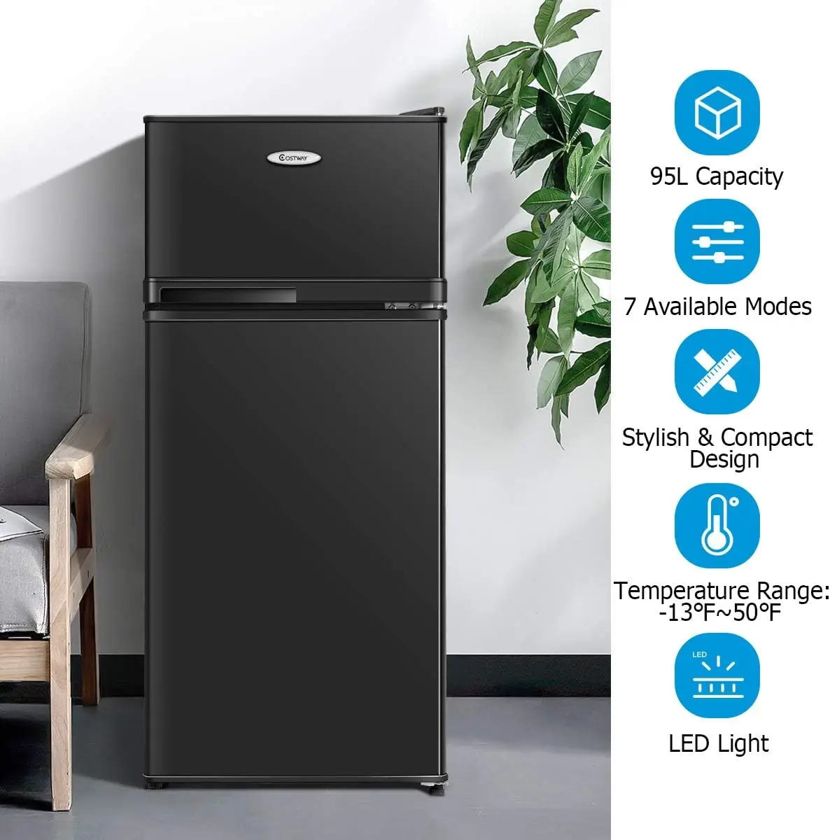 Compact Refrigerator 3.4 Cu. Ft. Classic Fridge with Adjustable Removable Glass Shelves Mechanical Control Recessed Handle 4