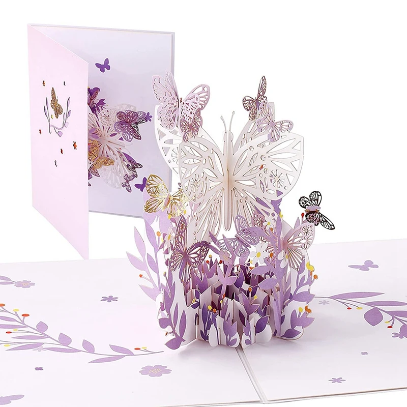 All Occasion Bajayvovo Purple Butterfly Birthday Pop Up Card Butterfly Flower Basket 3D Greeting Cards for Women Wife Girl Daughter Mothers Day Thinking of You Anniversary 