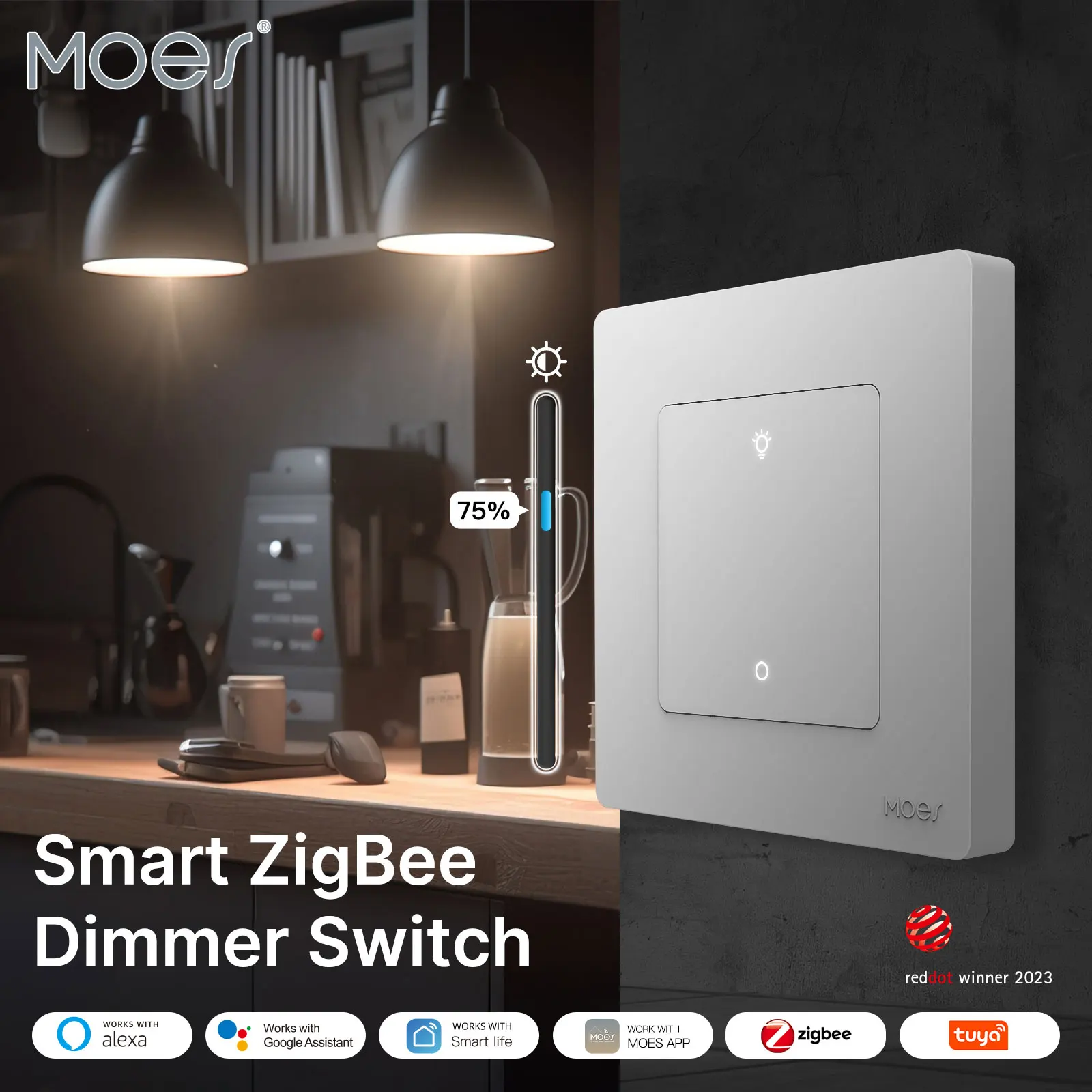 MOES Star Ring Series ZigBee สมาร์ทสวิตช์ Dimmer สําหรับ Light Dimming Smart Life APP ทํางานร่วมกับ Alexa Google Home หรี่แสงได้ 1-3Gang 1