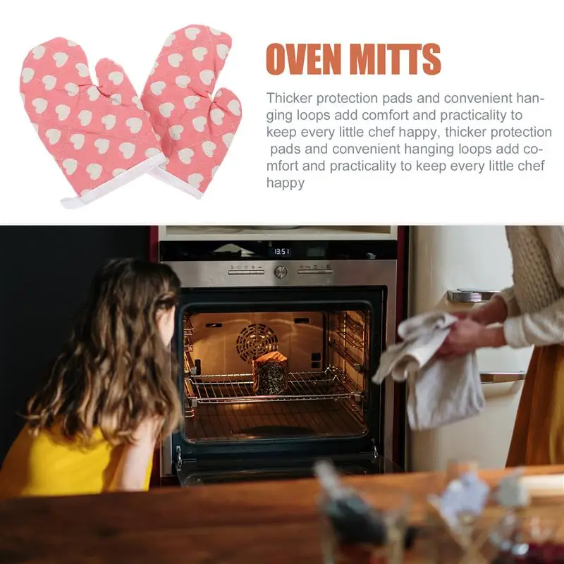 Oven Mitts Baking Gloves Heat Resistant Mittens Kids Thickened Insulated Kitchen Supply Polyester Resistance Child 2 Pcs