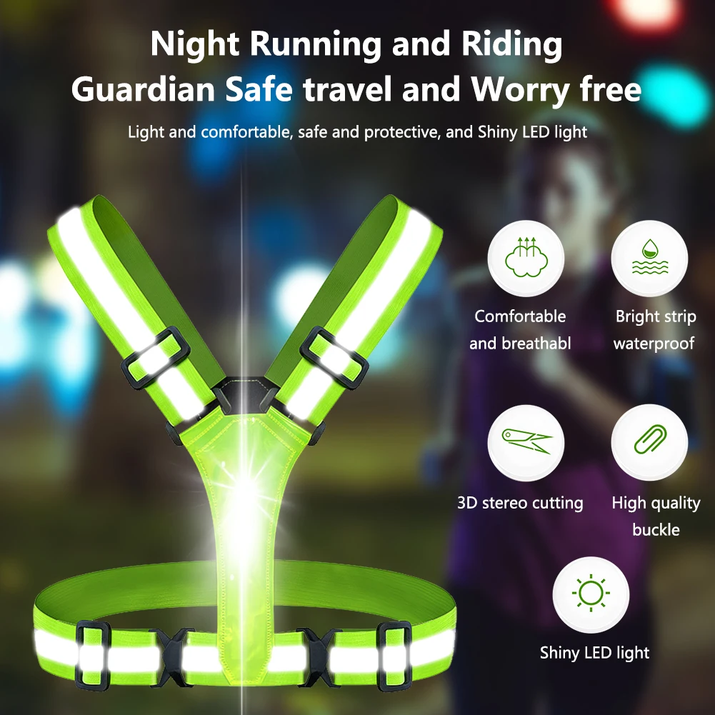 Led Reflective Vest Adjustable Rechargeable High Visibility Outdoor Night Running Riding Walking Light Up Vest