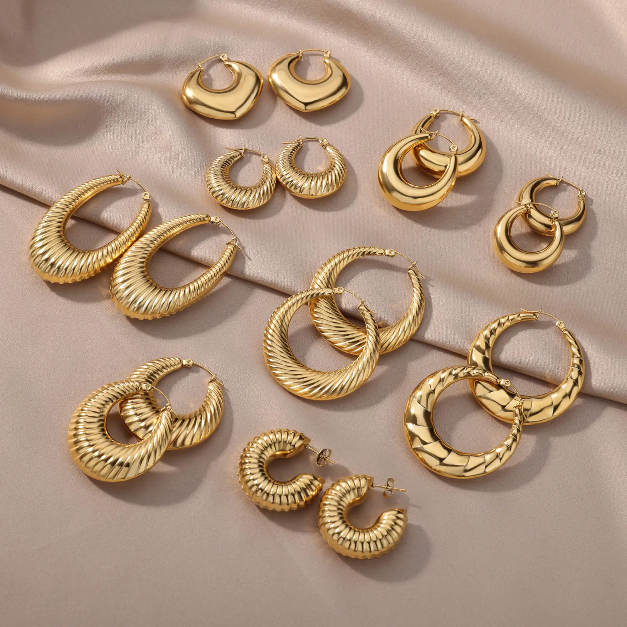 Boucles D'oreilles Créoles Doubles - Métal Doré (Sans Marque)