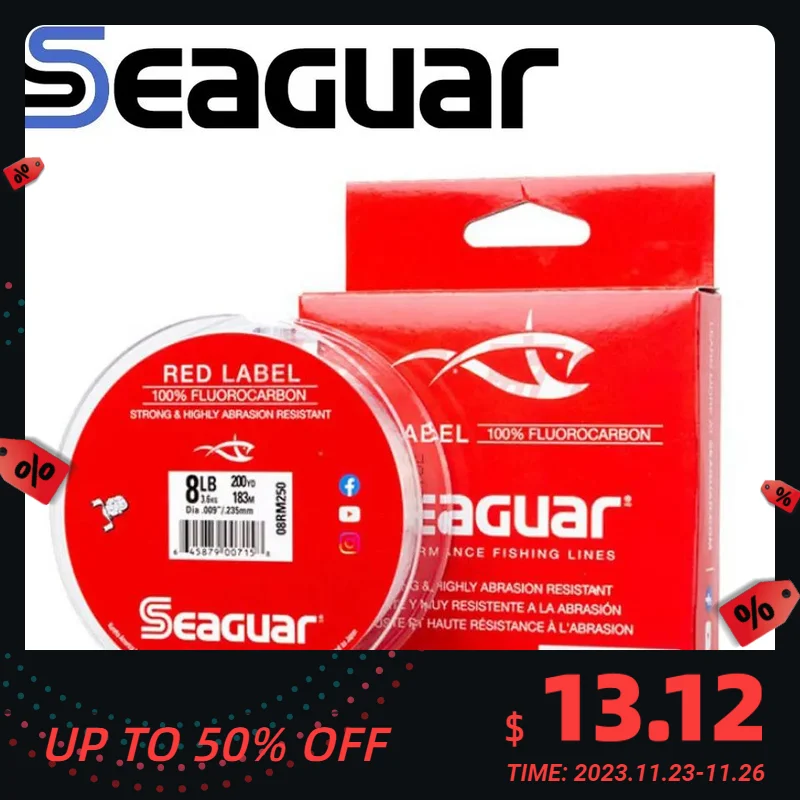 OriginalfishinglineSEAGUARREDLABEL6LB12LB100FLUOROCARBON