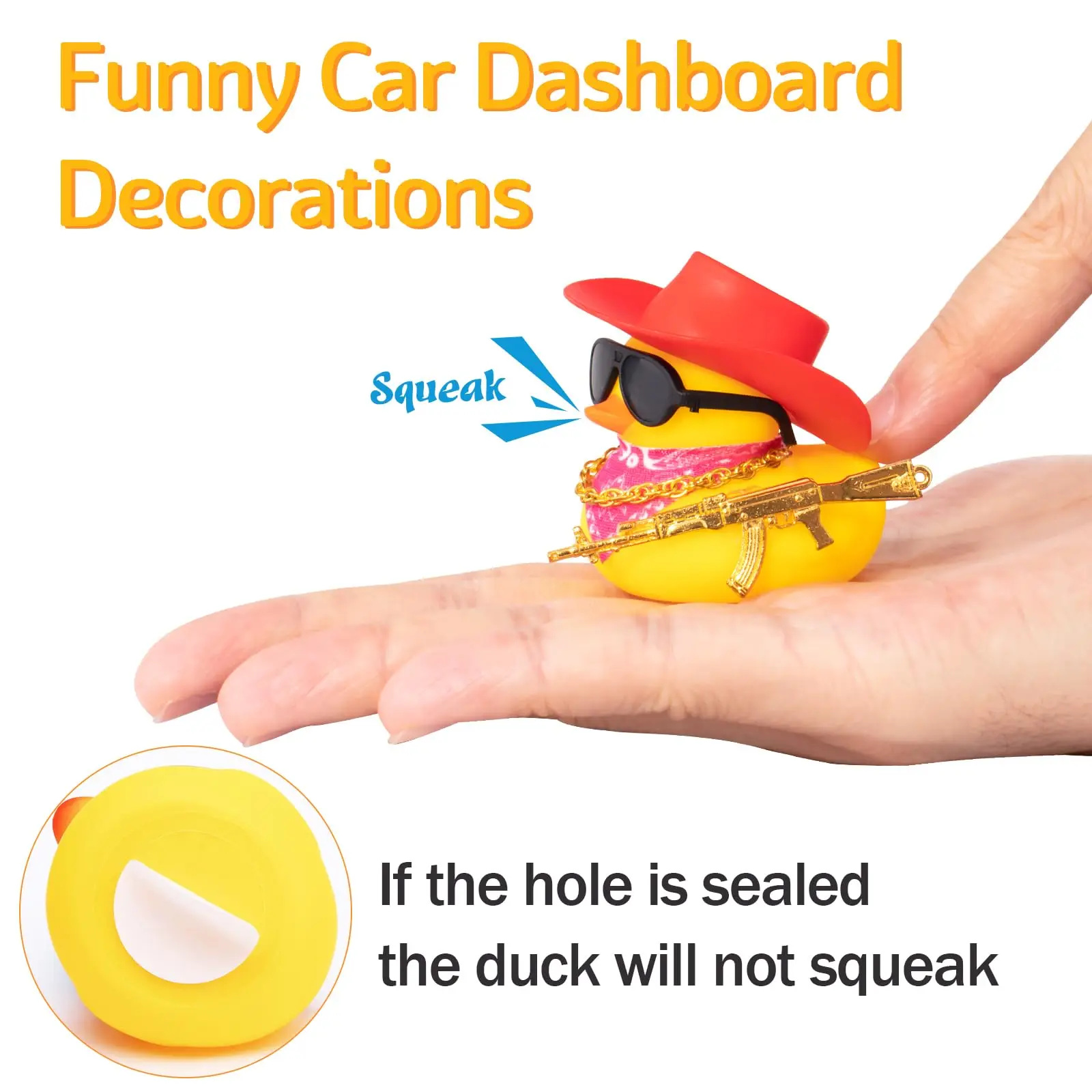 Rubber Duck Car Ornaments Duck Car Dashboard Decorations for Cool Car Accessories with Cowboy Hat Necklace and Sunglasses 5