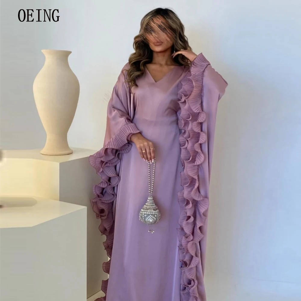 

Элегантное платье для матери невесты, фиолетовый кафтан с рюшами для женщин, 2024, арабское вечернее платье с длинными рукавами, изготовление на заказ