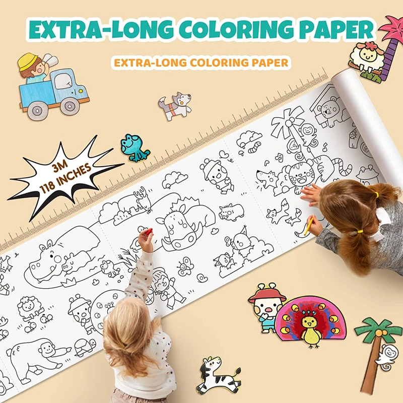 New Children's Drawing Roll DIY Sticky Color Filling Paper Coloring Paper  Roll For Kids Painting Drawing Early Educational Toys - AliExpress