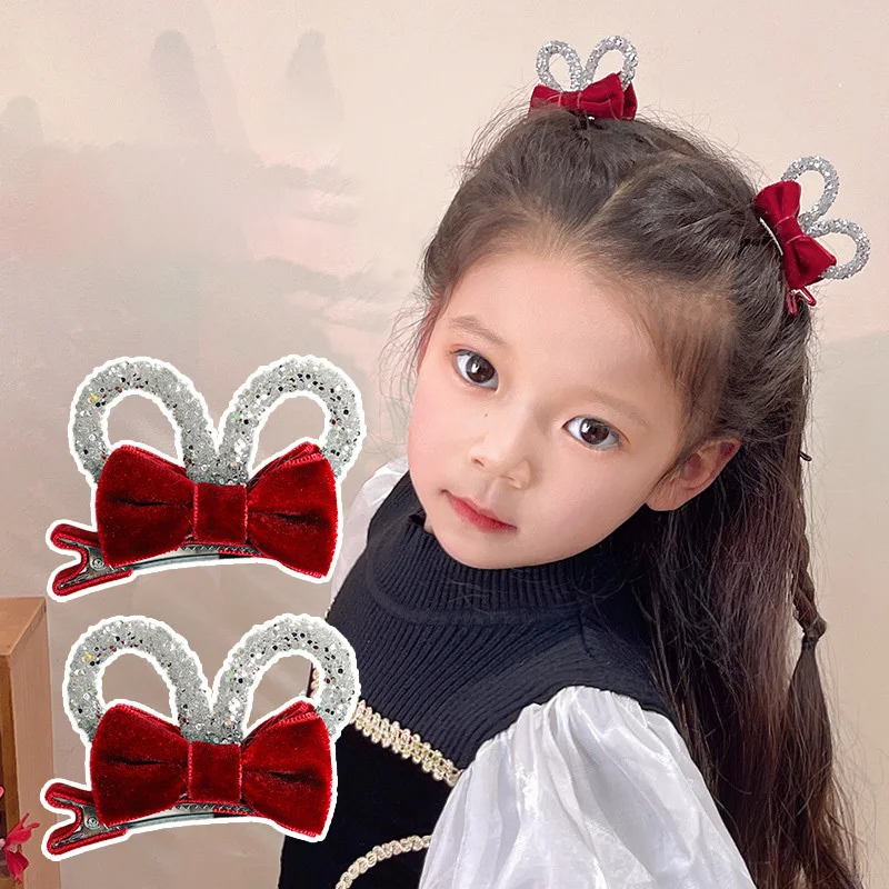 

2PCS Princess Velvet Double-sided Bow Girl Hairpins Cute Children Headwear Hairgrip Hair Clips Barrettes Hair Accessories