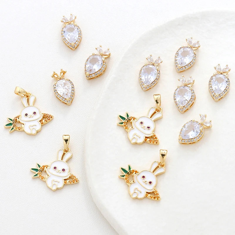 

1 Piece Copper Plated Genuine Gold Inlaid Zircon Carrot Rabbit Pendant DIY Jewelry Discovery Necklace Bracelet Ear Accessories