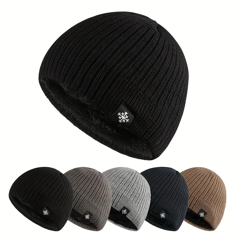 Autumn Winter Unisex Fleece Lined Knitted Beanie Loose Warm Ear Protection Thick Woolen Hat Windproof Outdoor Ski Hiking Hat