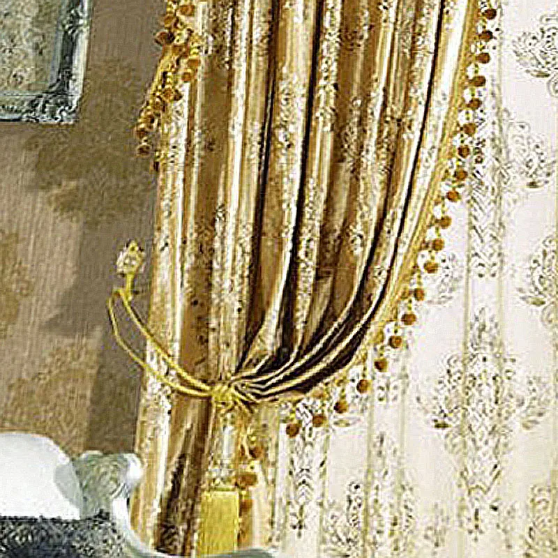 Golden flowers Press on Small fur surface curtains for hotel Hall Curtain Classic elegant Living Room Curtains Apricot gold new 6